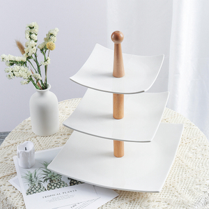 Simple ceramic three-layer dessert tray