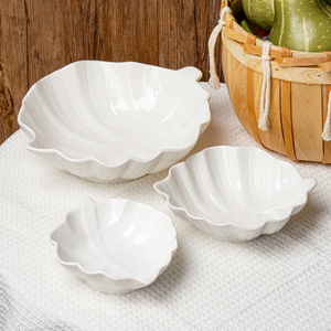 Leaf Shaped White Ceramic Salad Bowl