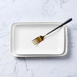 Hotel Restaurant Use White Ceramic Rectangular Plate 