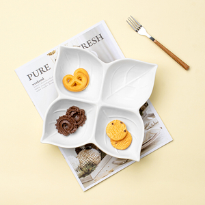 Creative Four-leaf Clover Shape Pure White Ceramic Snack Divider Platter