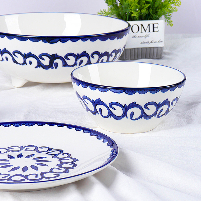Household Chinese Style Blue And White Porcelain Tableware Set