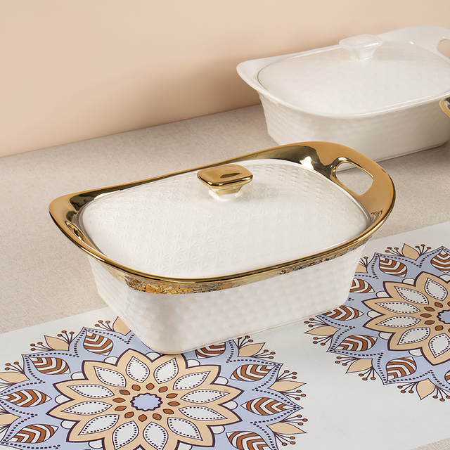 Ceramic Soup Pot with Gold Plating