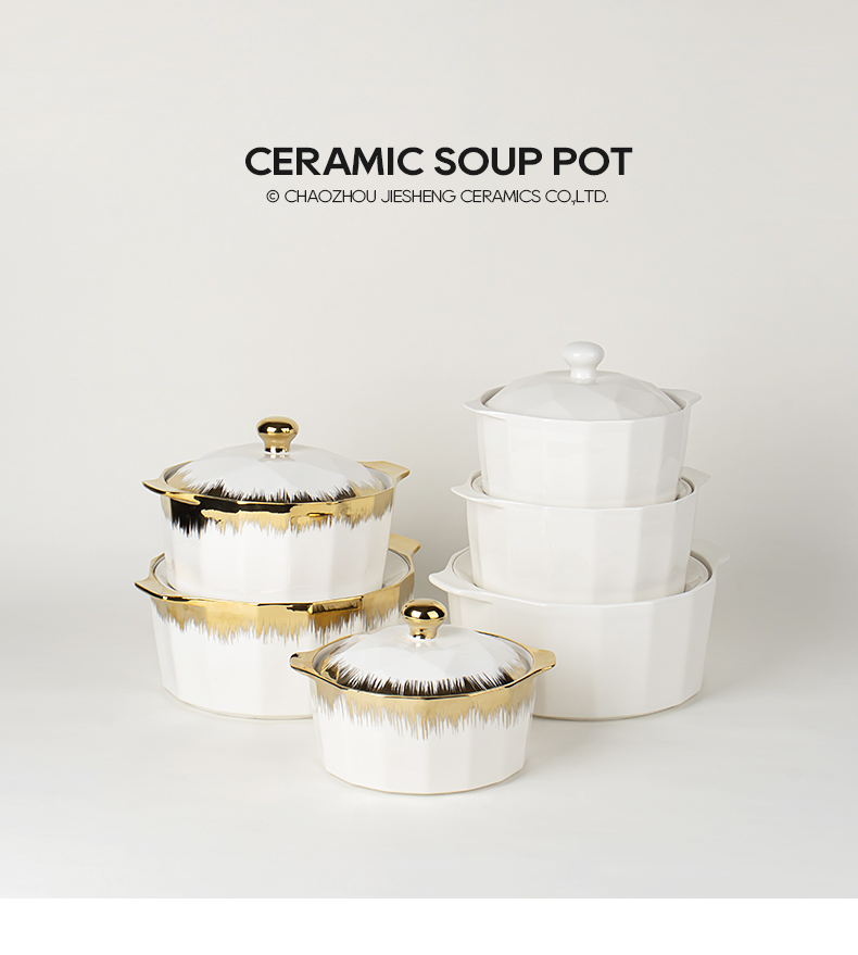 luxury gold-plated ceramic soup pot